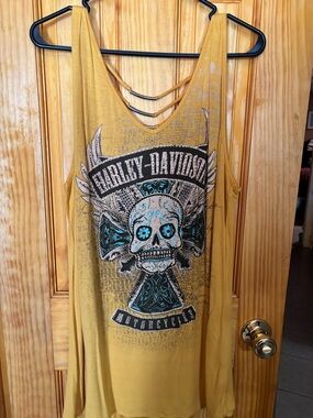 Harley-Davidson Mustard Yellow Graphic Skull Tank